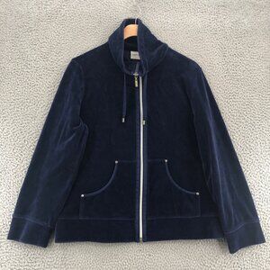 Chicos Jacket Womens 1 US Medium Navy Zenergy Velour Rhinestone Cowl Neck Zip*